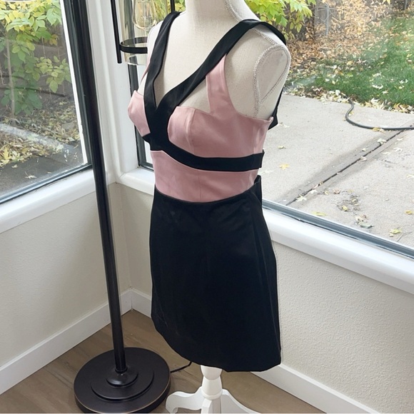 BEBE Satin Color-block Evening Dress - Picture 3 of 8